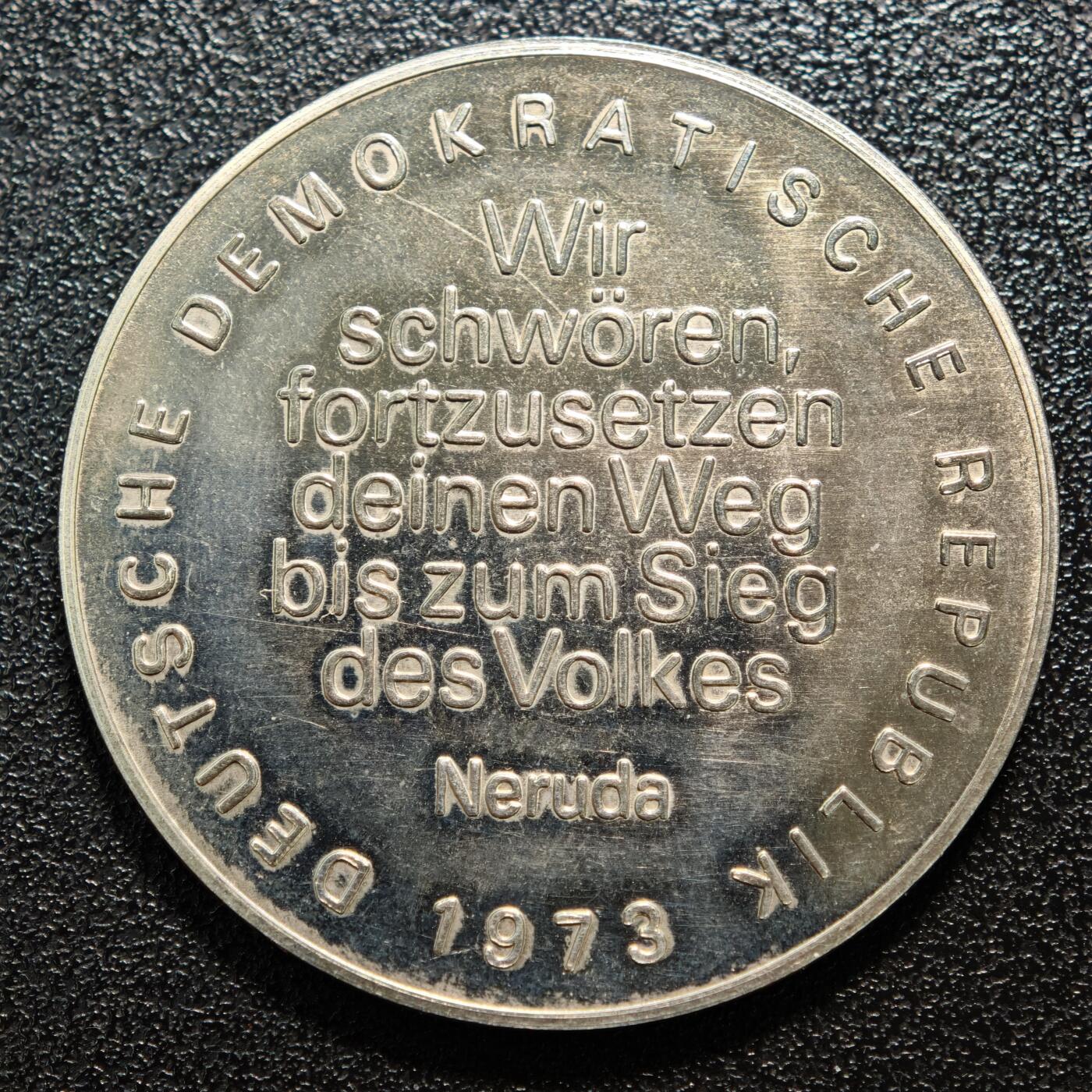 【德藏】世界币章拍卖第150期（拍品征集中~欢迎藏友联系） 1973年 智利当代著名诗人、外交家巴勃罗·聂鲁达逝世纪念章 直径约：40mm；重约：24.4g