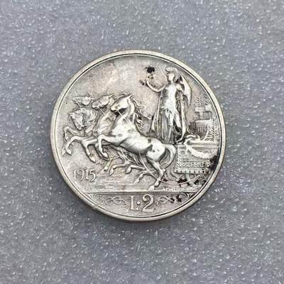 世界钱币专场拍卖 每周二开拍 - 1915年意大利胜利女神四马拉车2里拉银币