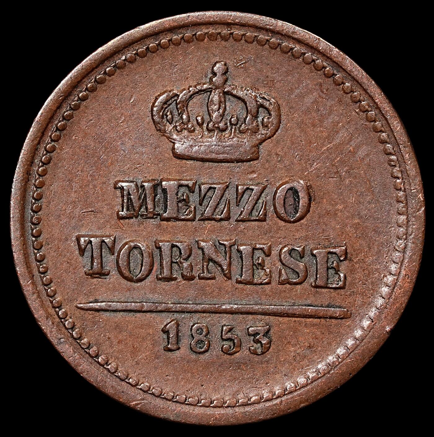 修遠堂世界钱币第八十九期 1853年那不勒斯王国1/2 TORNESE 铜币