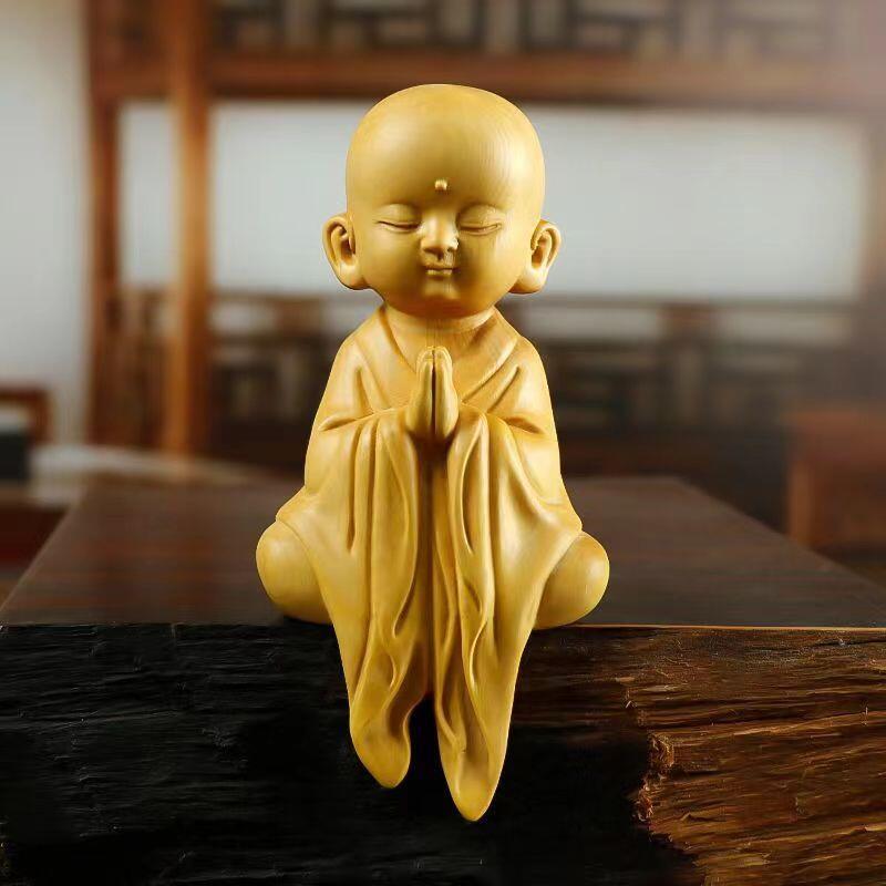听雨轩（一） 木雕专场 黄杨木雕刻 禅意小沙弥摆件