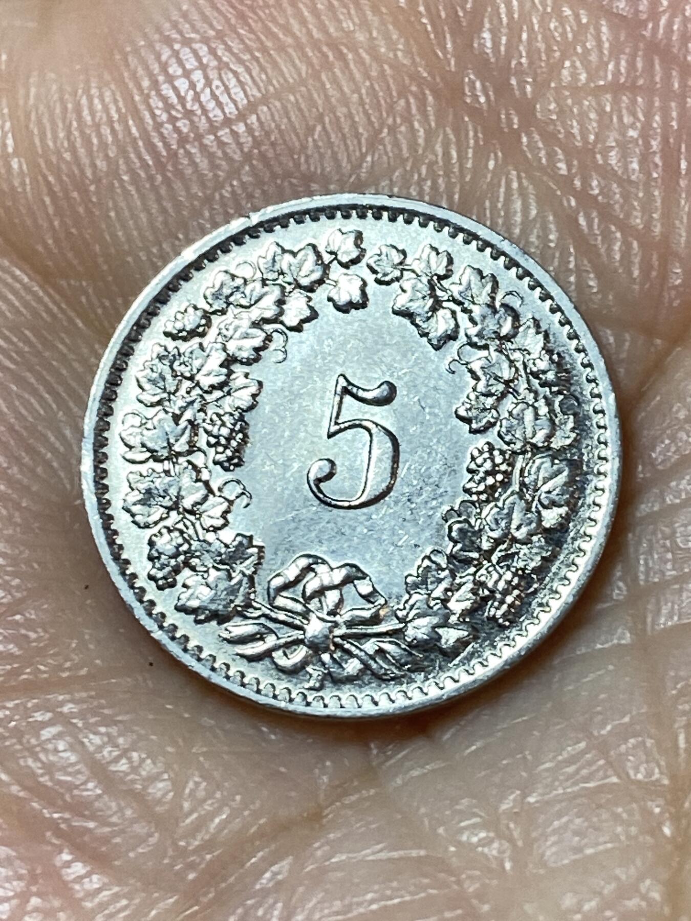 2025年第一百一十三场(总第一百三十九场）瑞士辅币专场(免佣金) 瑞士🇨🇭1954年5分(第二版，B标伯尔尼造)
