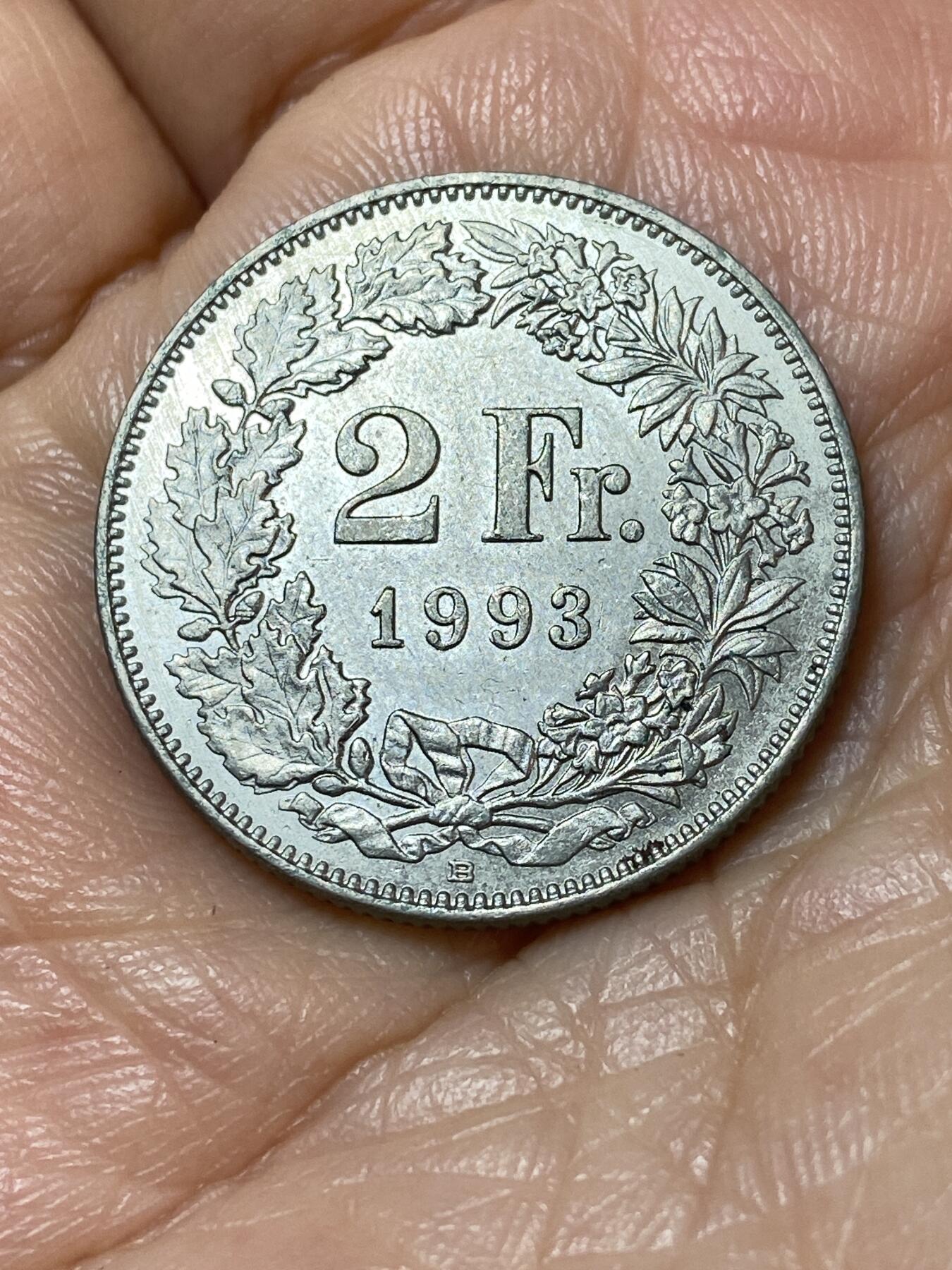 2025年第一百一十三场(总第一百三十九场）瑞士辅币专场(免佣金) 瑞士🇨🇭1993年2法郎(第六版，B标伯尔尼造)