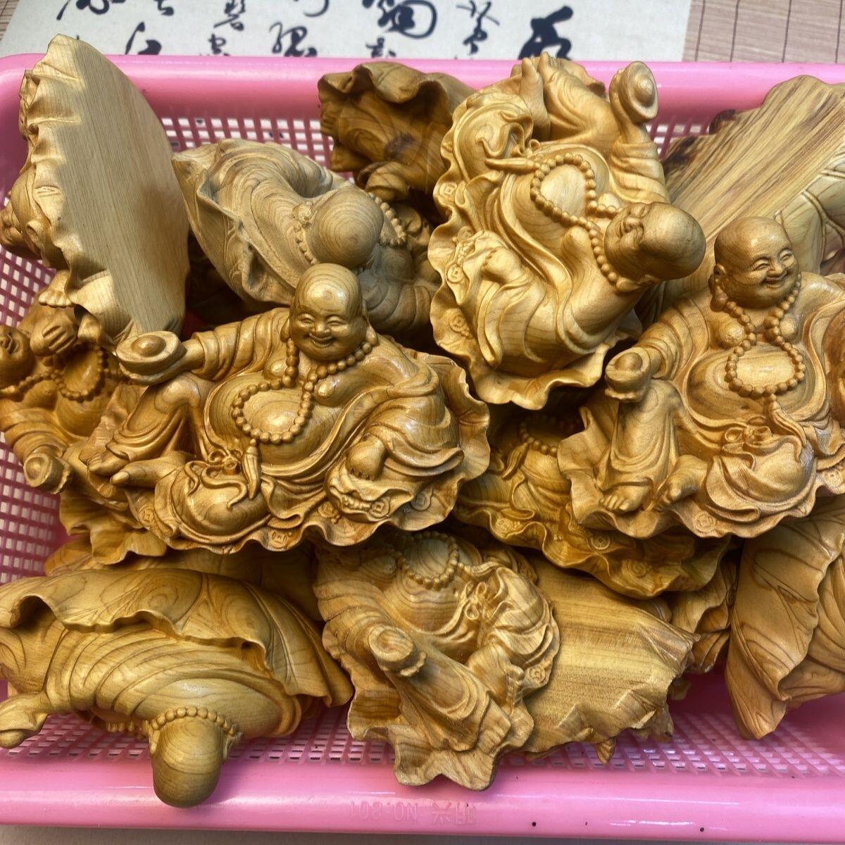 听雨轩（一） 木雕专场 崖柏木雕刻 荷叶弥勒佛
