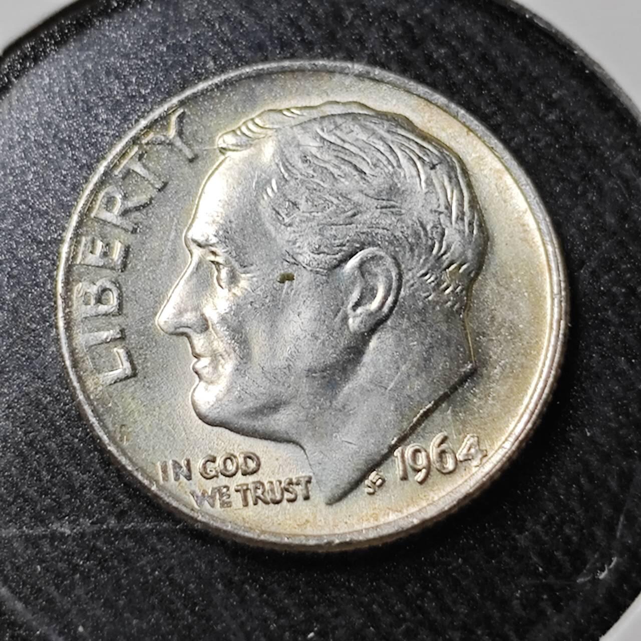 KK钱币收藏小铺  （套币 批量/好品散币 银币）专场  2月预留时间 周末发货  1964美国10分银币 好品 