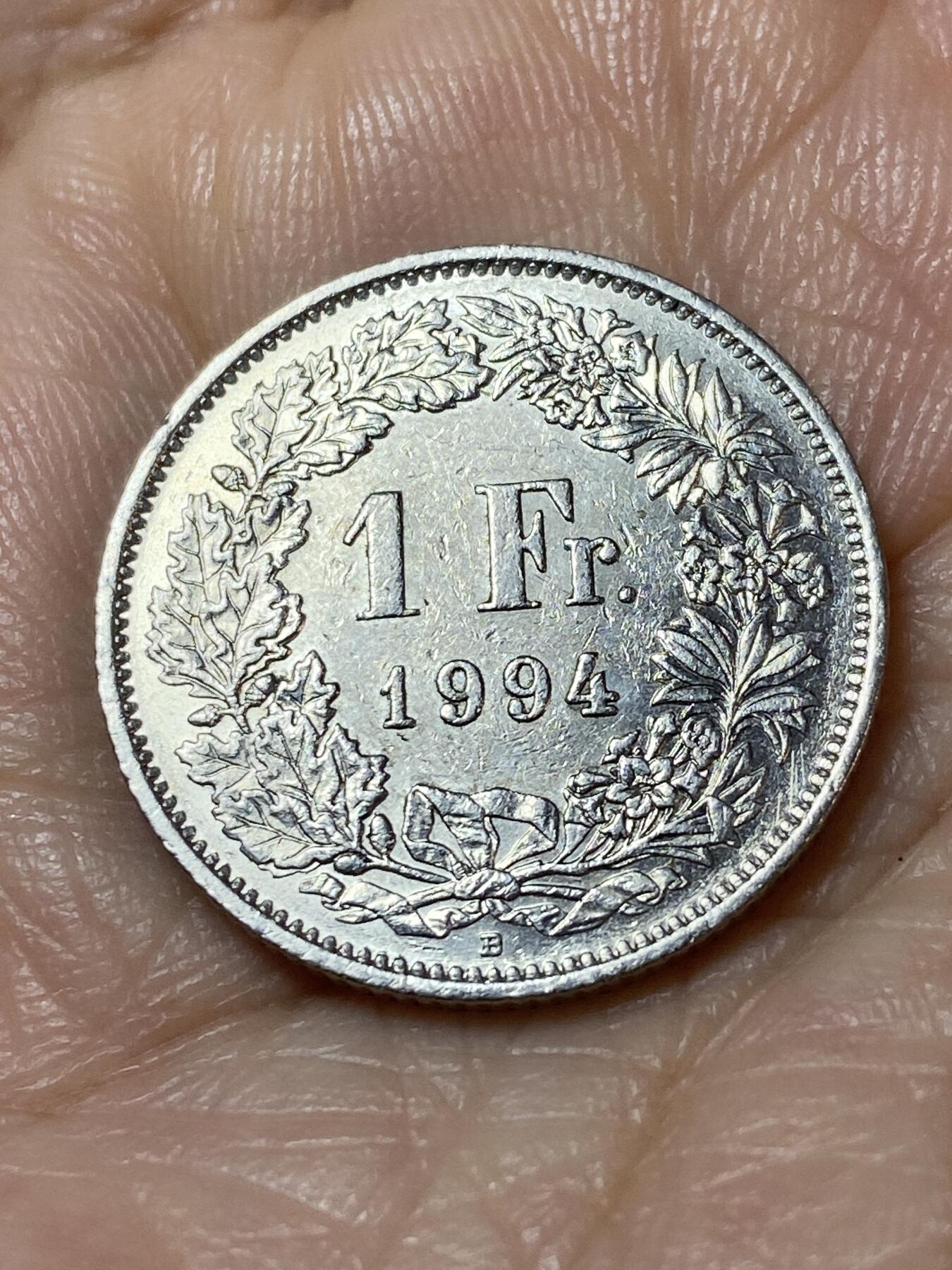 2025年第一百一十三场(总第一百三十九场）瑞士辅币专场(免佣金) 瑞士🇨🇭1994年1法郎(第六版，B标伯尔尼造)