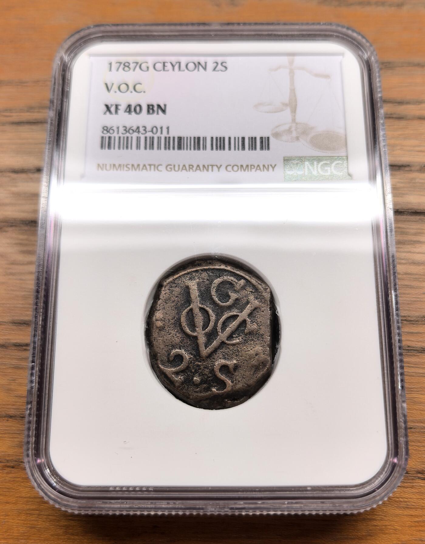 御风而行｜帝国遗韵 凡希社世界钱币微拍第三百十二期 1787荷占锡兰加勒2ST大铜NGC-XF40，赝品甚多的品种，有分状态已属难得。