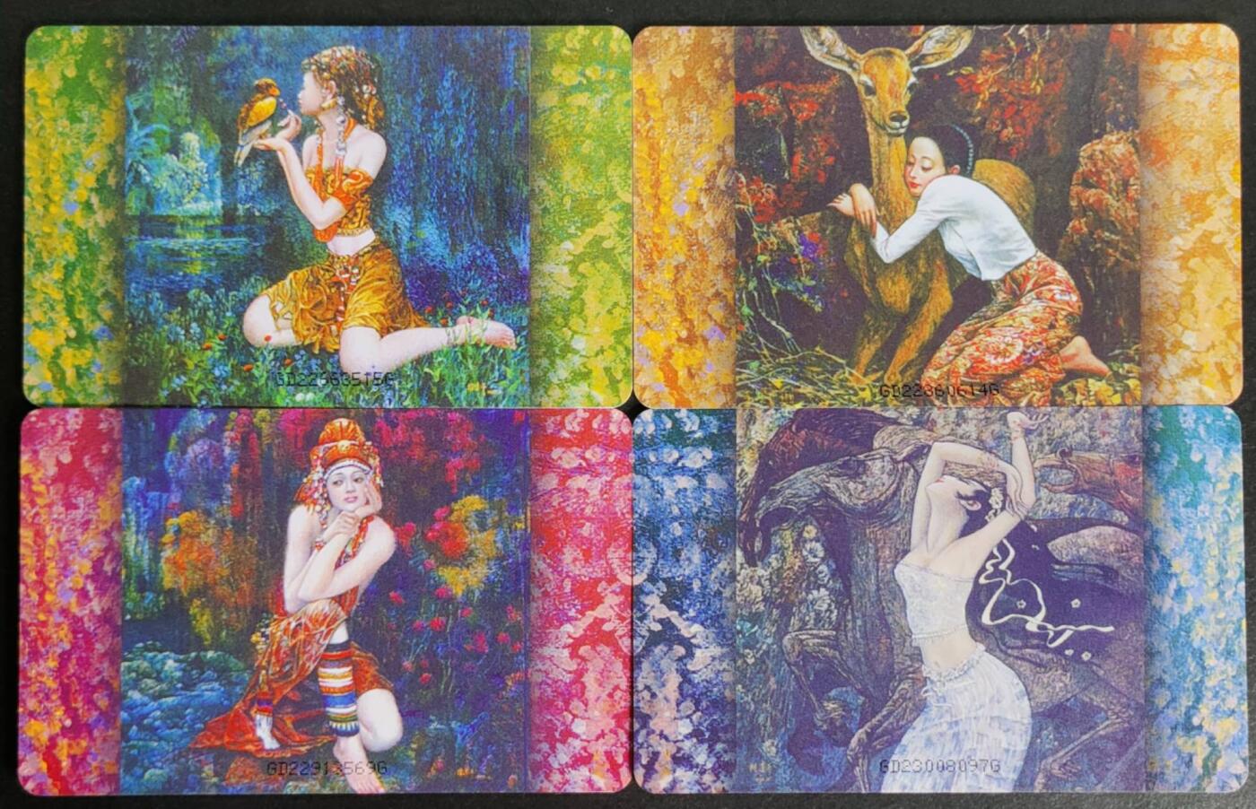 公藏第57期裸卡拍卖 电信IC卡（IC-20  云南重彩画）4全广东版，芯片光亮好品。