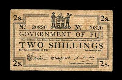 10月18号晚上8点 外国纸币自动截拍第44场 - 英属斐济1942年2先令 极少