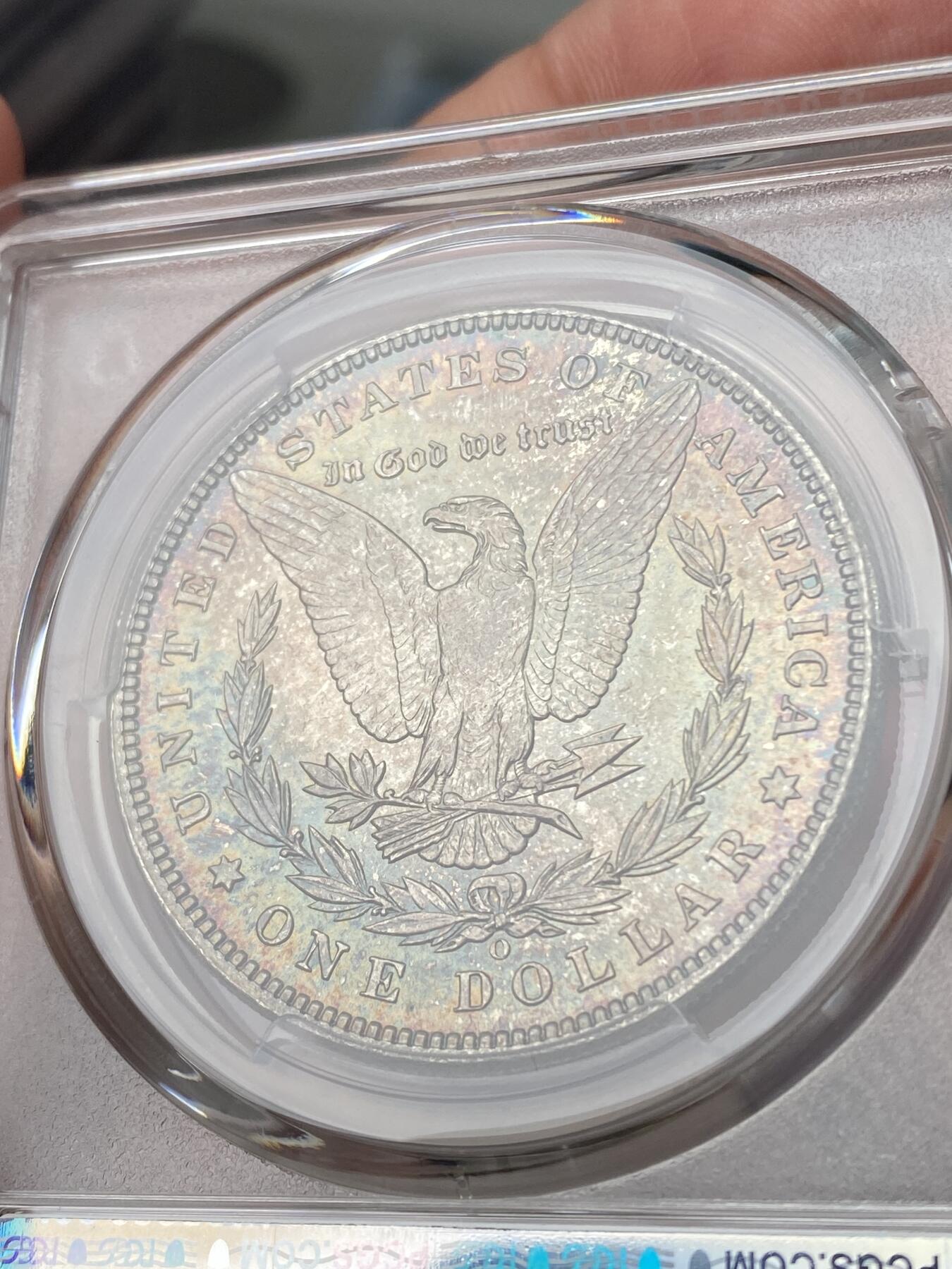 万国钱币拍卖第053期【万国秋季大拍下●周五周六两场连拍】 PCGS MS64 1898年O版美国摩根一元银币 丝滑转光 孔雀绿包浆全覆盖