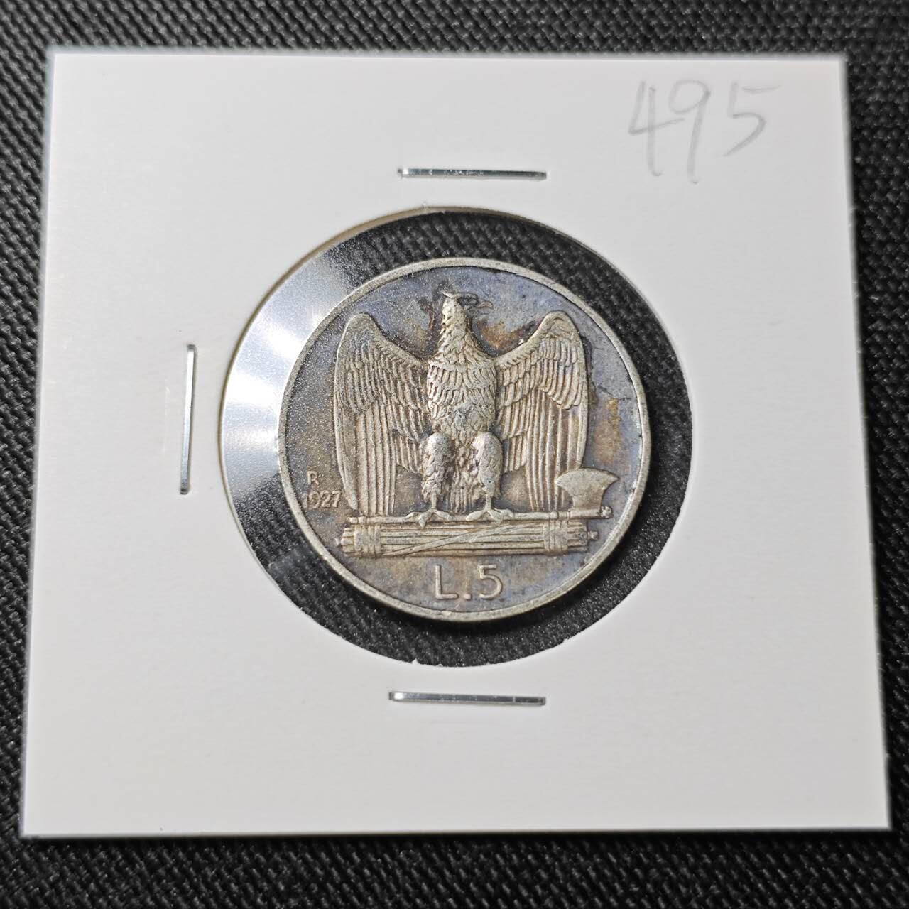 KK钱币收藏小铺  （套币 批量/好品散币 银币）专场  2月预留时间 周末发货  1927意大利5里拉银币 带彩漂亮