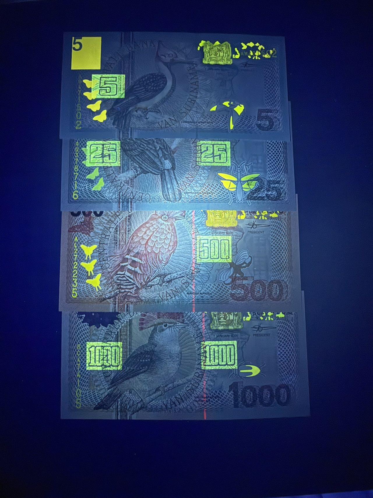【炜奕收藏】，第四十七期 苏里南5-1000盾，UNC品相