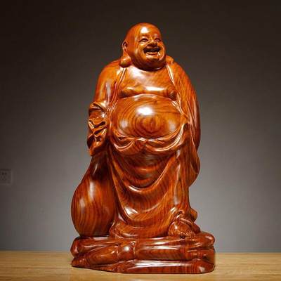 听雨轩（一） 木雕专场 - 花梨木整木精雕 布袋弥勒 15cm