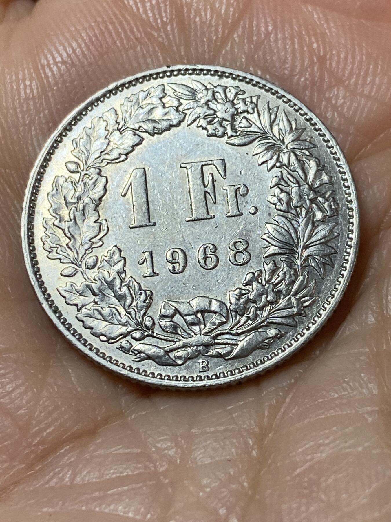 2025年第一百一十三场(总第一百三十九场）瑞士辅币专场(免佣金) 瑞士🇨🇭1968年1法郎(第四版，B标伯尔尼造，首发年)