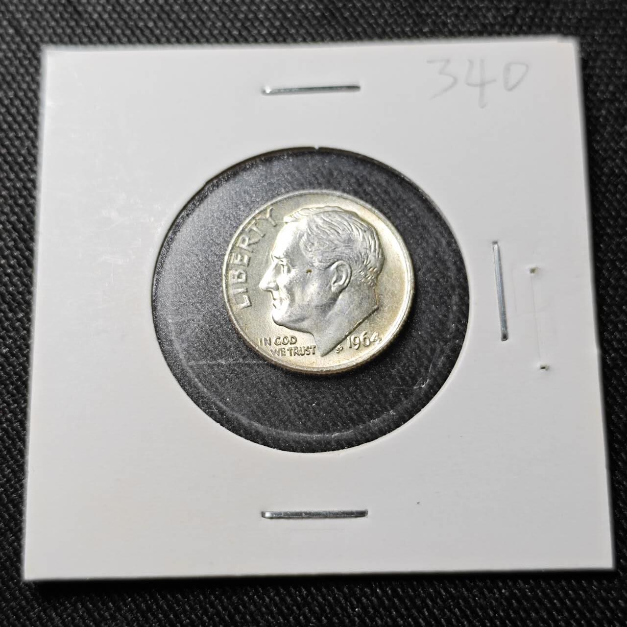 KK钱币收藏小铺  （套币 批量/好品散币 银币）专场  2月预留时间 周末发货  1964美国10分银币 好品 