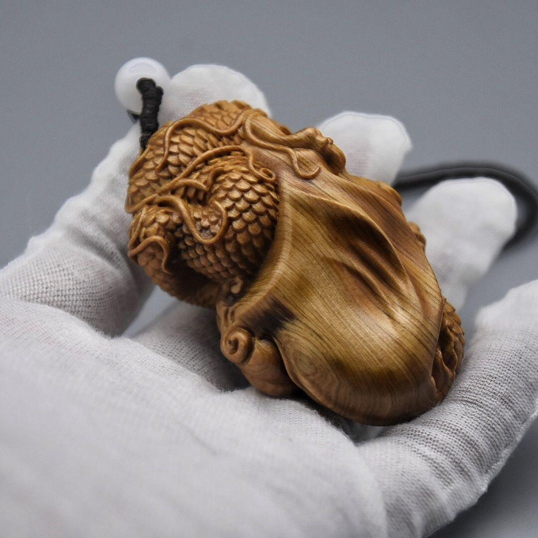 听雨轩（一） 木雕专场 崖柏木雕刻祥龙把件 带挂绳 6cm