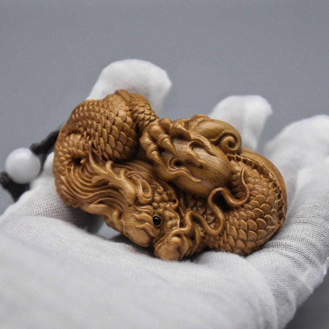 听雨轩（一） 木雕专场 崖柏木雕刻祥龙把件 带挂绳 6cm