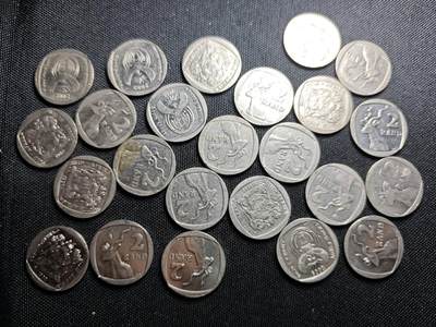 KK钱币收藏小铺  （套币 批量/好品散币 银币）专场  2月预留时间 周末发货 -  南非2兰特一组24枚 各种年份