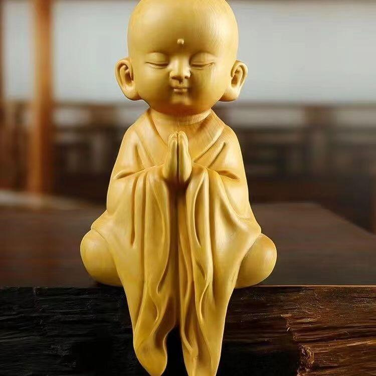 听雨轩（一） 木雕专场 黄杨木雕刻 禅意小沙弥摆件