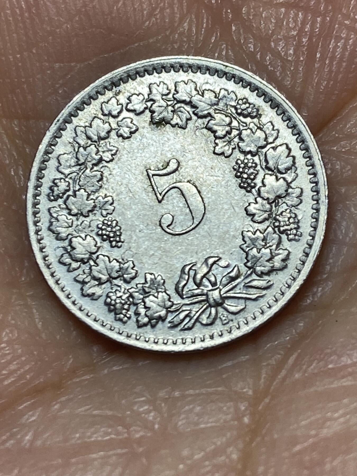 2025年第一百一十三场(总第一百三十九场）瑞士辅币专场(免佣金) 瑞士🇨🇭1966年5分(第二版，B标伯尔尼造)