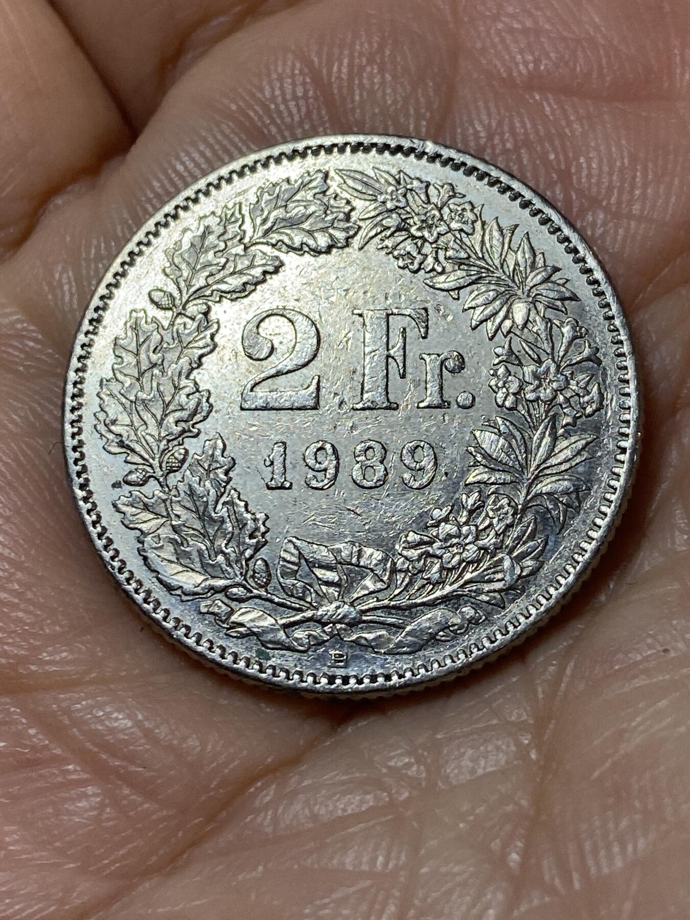 2025年第一百一十三场(总第一百三十九场）瑞士辅币专场(免佣金) 瑞士🇨🇭1989年2法郎(第六版，B标伯尔尼造)
