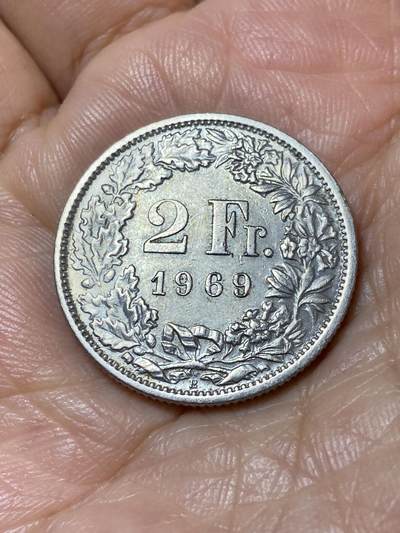 2025年第一百一十三场(总第一百三十九场）瑞士辅币专场(免佣金) - 瑞士🇨🇭1969年2法郎(第四版，B标伯尔尼造)