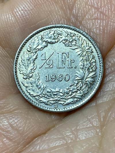 2025年第一百一十三场(总第一百三十九场）瑞士辅币专场(免佣金) - 瑞士🇨🇭1960年1/2法郎银币(第二版，B标伯尔尼造，835银)