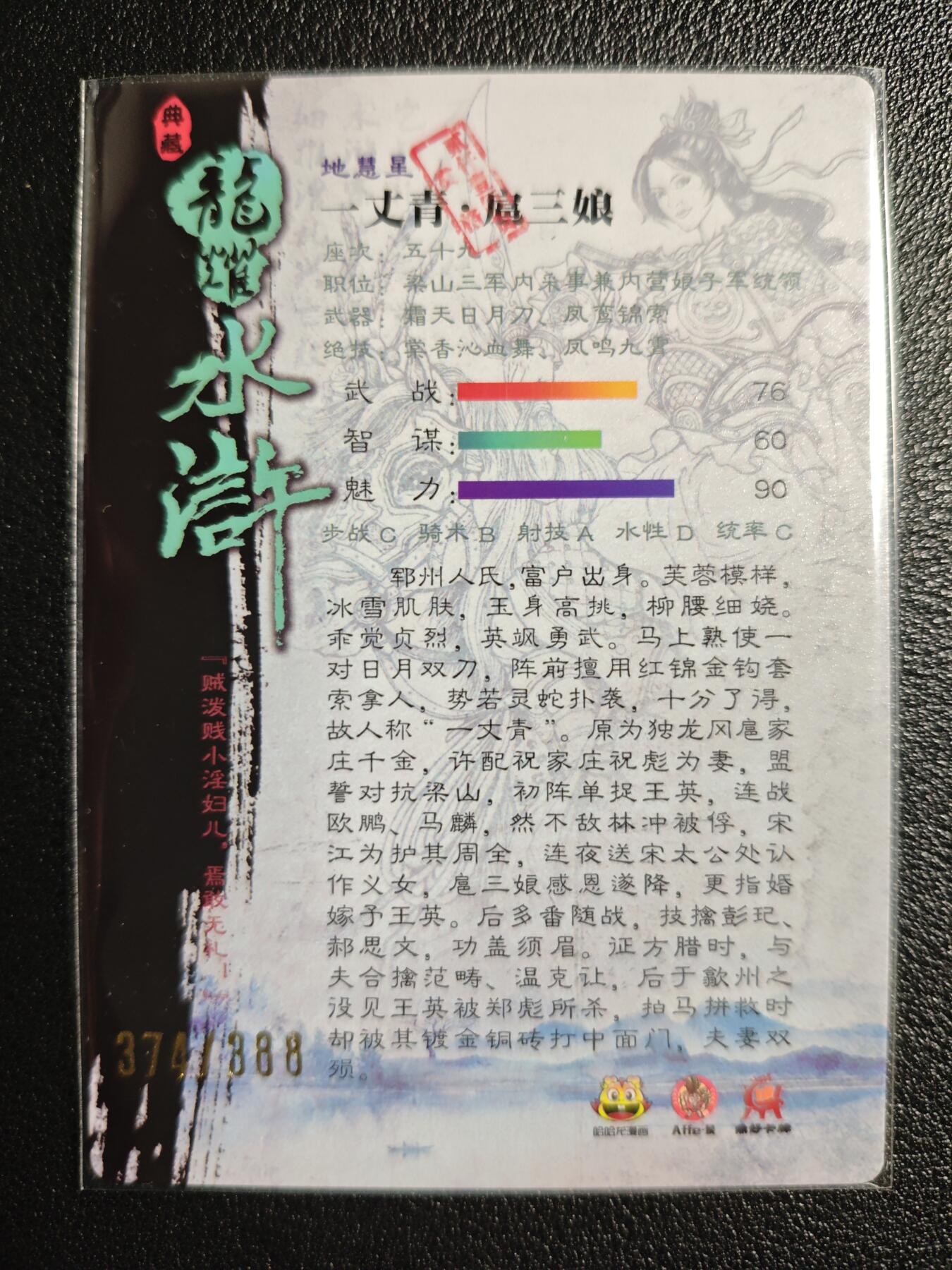 天玑星卡拍第130期《10.20周一截拍》持续收拍收评中 满赠卡需备注 哈哈龙漫画 龙耀水浒 一丈青扈三娘 374/388 冷烫粗闪