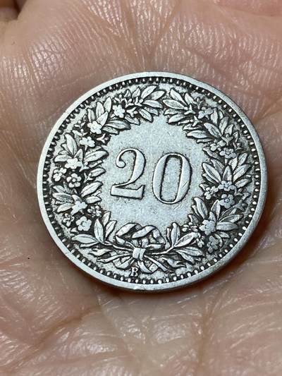 2025年第一百一十三场(总第一百三十九场）瑞士辅币专场(免佣金) - 稀少早期年份–瑞士🇨🇭1885年20分(第二版，B标伯尔尼造)