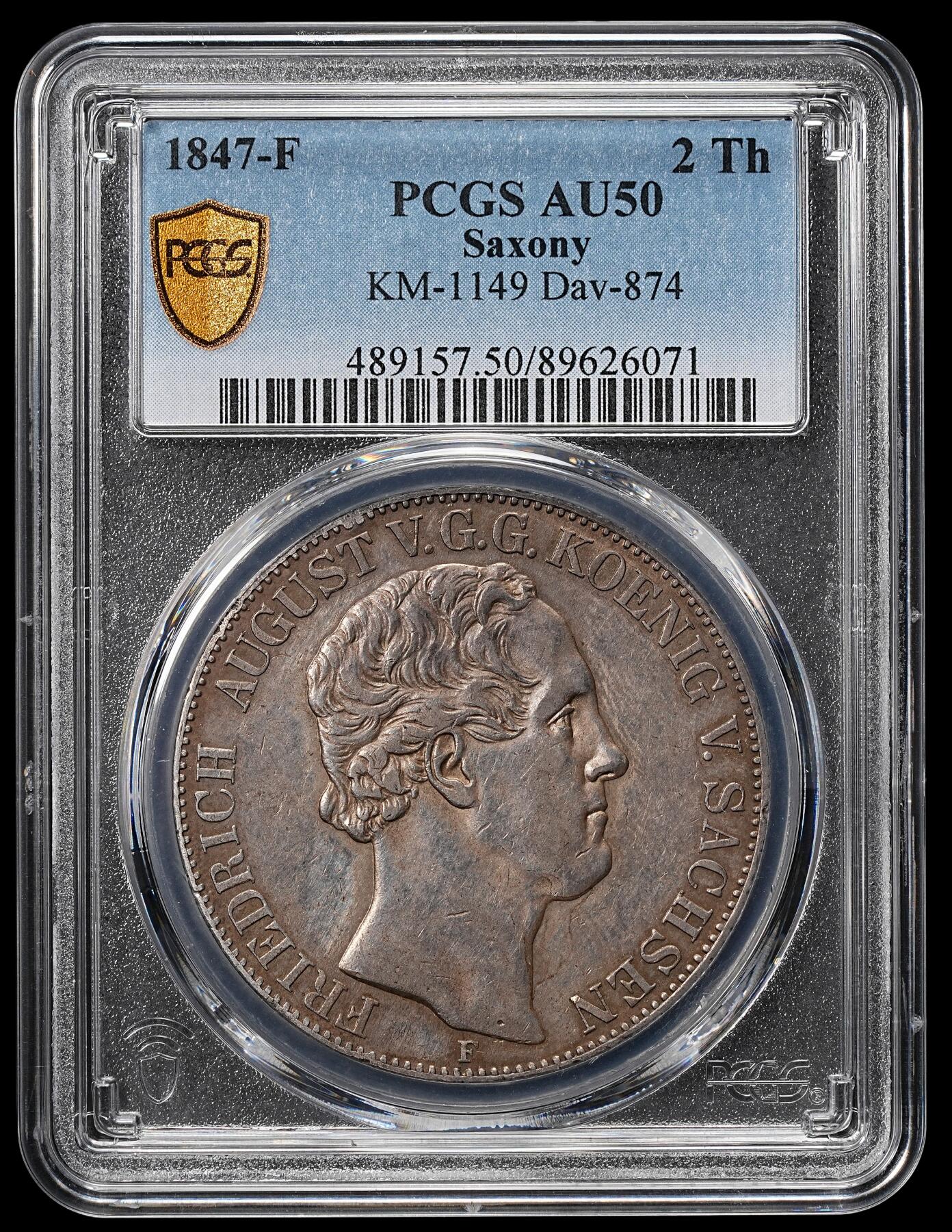 修遠堂世界钱币第八十九期 PCGS AU50 1857年萨克森2泰勒大银币 经典大窗帘图案