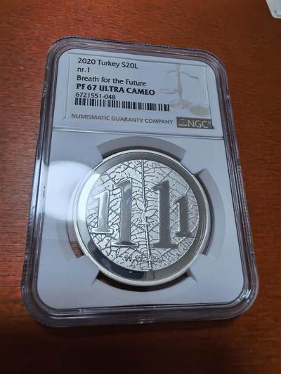 长老汇蛇年精选第六十三场拍卖 - 2020土耳其环保日三枚套币之二20里拉精制银币，NGC PF67UC，亚军，更高1枚，3000枚