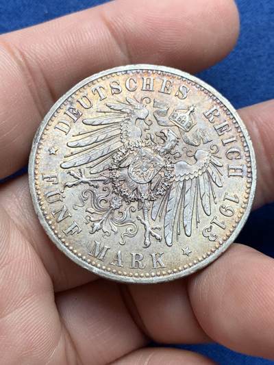 《竞宝斋》第429场 周日，周一，周二 3场连拍 （全场包邮） 德国1913年威廉二世军装5马克银币