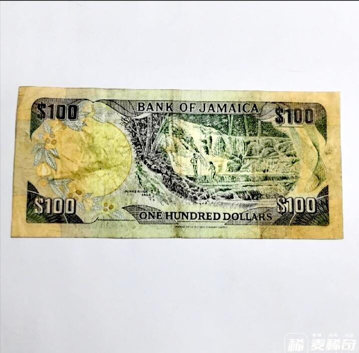 牙买加1987年100元乱蛇号靓品纸币
