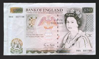 世界靓号纸钞第七十六期 - 英国英格兰银行50镑 D序列 全程无4尾8 品相如图