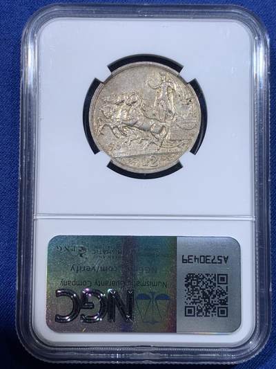 《竞宝斋》第429场 周日，周一，周二 3场连拍 （全场包邮） NGC MS62 意大利 1916年 马车2里拉银币