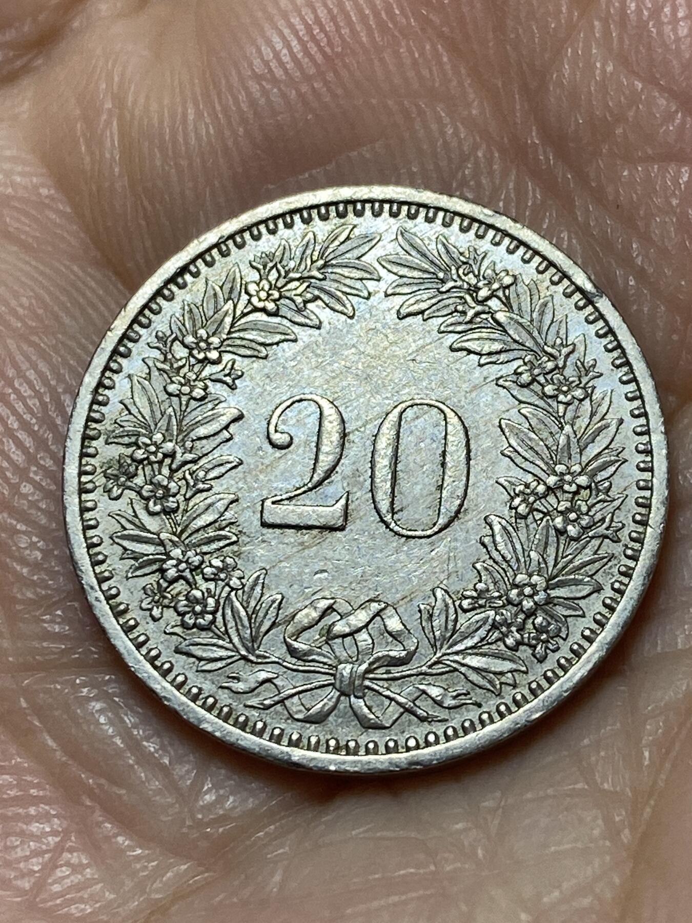 2025年第一百一十三场(总第一百三十九场）瑞士辅币专场(免佣金) 瑞士🇨🇭1984年20分(第三版，无标)
