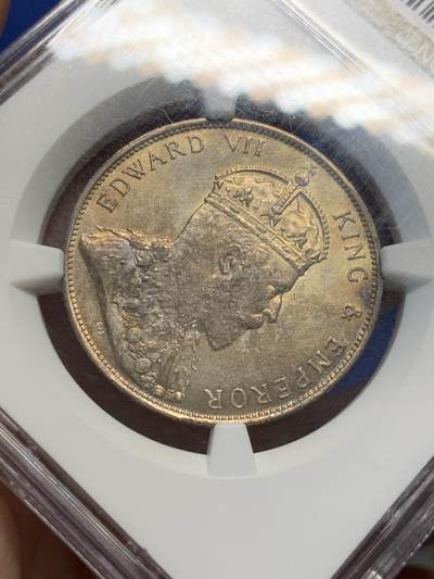 《竞宝斋》第429场 周日，周一，周二 3场连拍 （全场包邮） NGC AU58 香港1905年爱七半圆银币 原味黄油彩老包浆 UNC底板 深打底光 低评状态