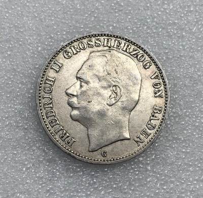世界钱币专场拍卖 每周二开拍 - 1909年德国巴登大公弗里德里希二世3马克流通银币