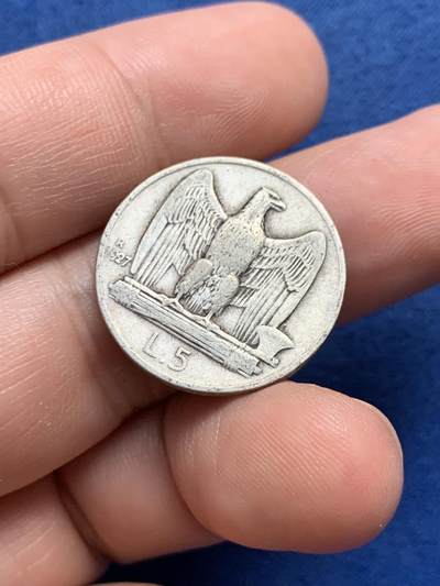 《竞宝斋》第429场 周日，周一，周二 3场连拍 （全场包邮） 意大利1927年5里拉银币 流通好品