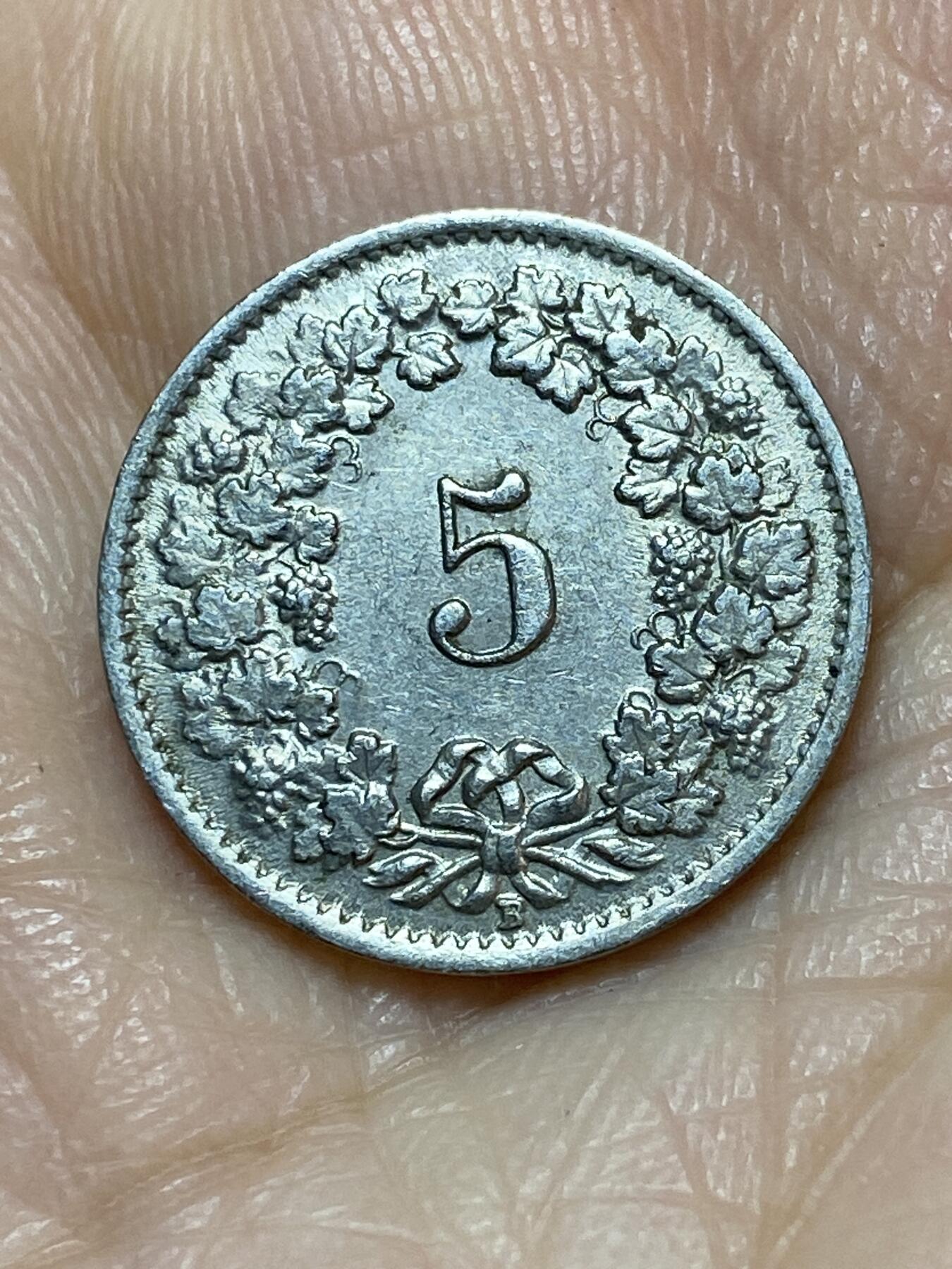 2025年第一百一十三场(总第一百三十九场）瑞士辅币专场(免佣金) 少见年份–瑞士🇨🇭1946年5分(第二版，B标伯尔尼造)