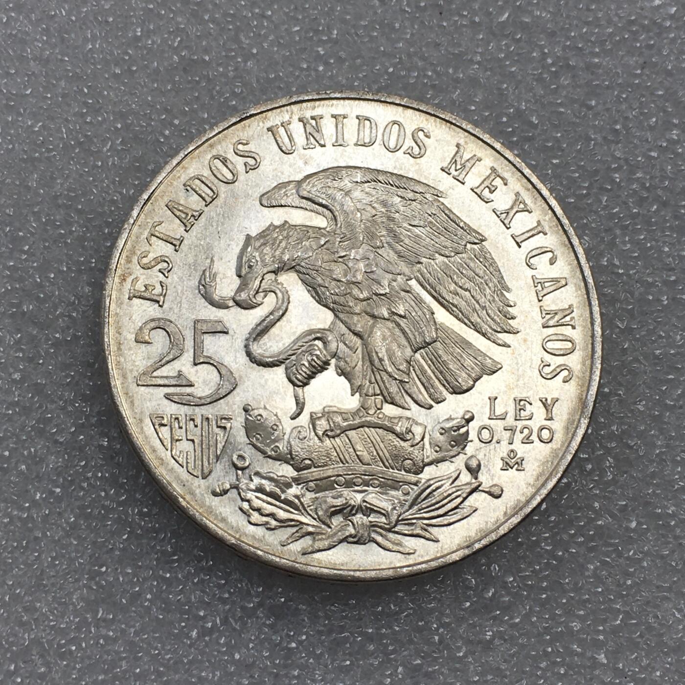 世界钱币专场拍卖 每周二开拍 原光1968年墨西哥奥运25比索银币 22.5克