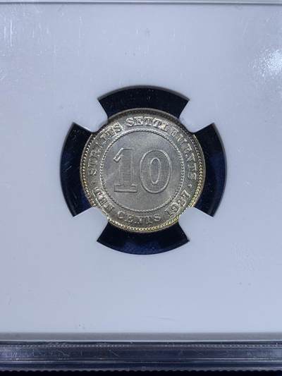 《竞宝斋》第429场 周日，周一，周二 3场连拍 （全场包邮） NGC MS63 英属海峡1927年乔治五世10分银币