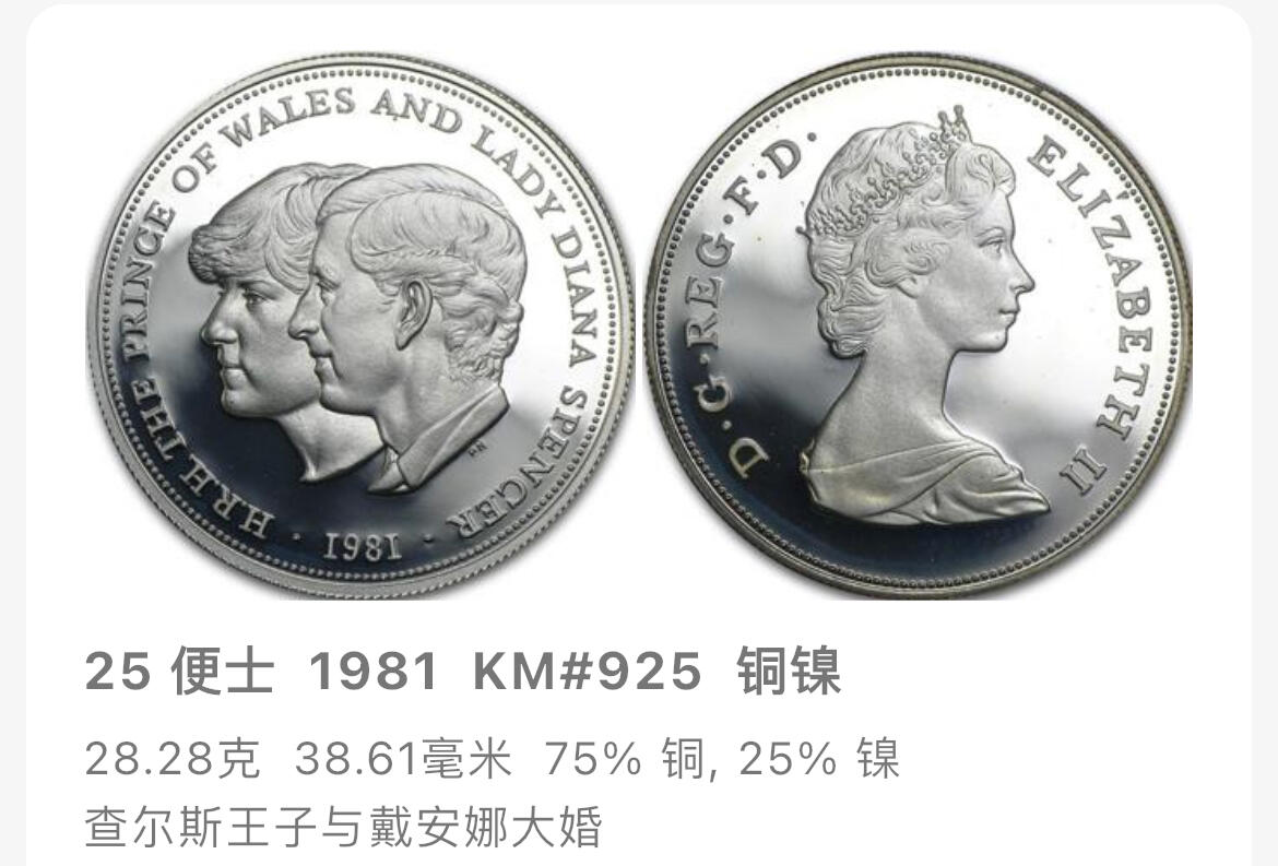 回流1019 英国🇬🇧1981年查尔斯王子和黛安娜王妃大婚纪念币 厚重
