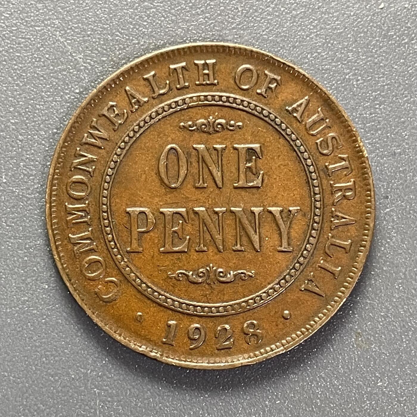 回流1019 澳大利亚🇦🇺1928年1便士铜币 乔治五世 直径30.5mm