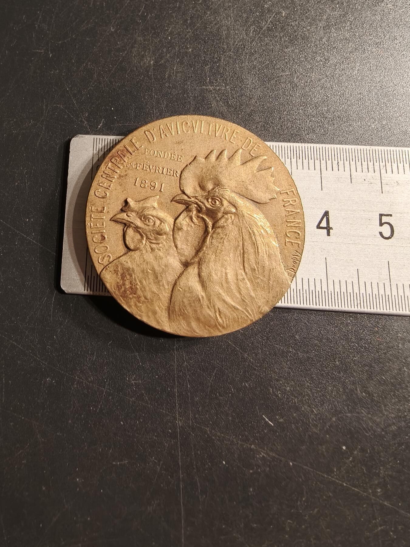 老王徽章第157期 法国中央家禽协会镀金大铜章    直径36mm.   重量23.3g