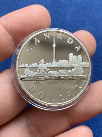 《竞宝斋》第429场 周日，周一，周二 3场连拍 （全场包邮） 加拿大1984年多伦多建城150周年纪念1加元精制银币