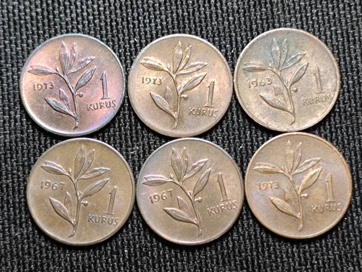 KK钱币收藏小铺  （套币 批量/好品散币 银币）专场  2月预留时间 周末发货  土耳其1库鲁铜币6枚一组