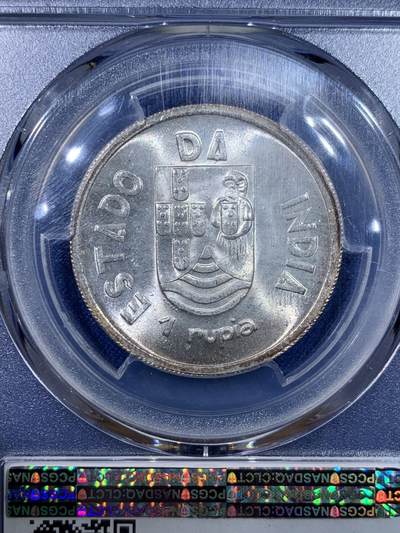 《竞宝斋》第429场 周日，周一，周二 3场连拍 （全场包邮） PCGS MS63 葡属印度1935年果阿1卢比银币 原光带彩