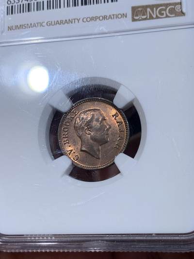 《竞宝斋》第429场 周日，周一，周二 3场连拍 （全场包邮） NGC MS63RB 沙捞越 1933H 1/2分 转光犀利 些许低评了