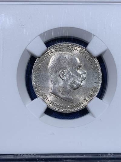 《竞宝斋》第429场 周日，周一，周二 3场连拍 （全场包邮） NGC MS64 奥地利1915年1科罗纳 正面头像弗朗茨·约瑟夫一世 背面王冠 高分好品