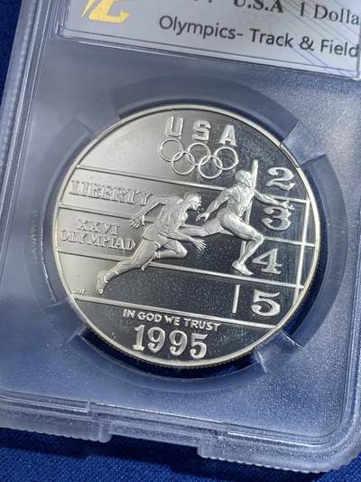 《竞宝斋》第429场 周日，周一，周二 3场连拍 （全场包邮） TQG PF66UC 美国1995年1元百年奥运-田径精制纪念银币 26.73g 900银